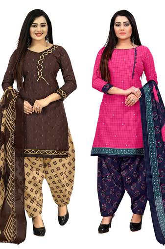 multicolor cotton printed unstitched salwar suit material (combo of 2)