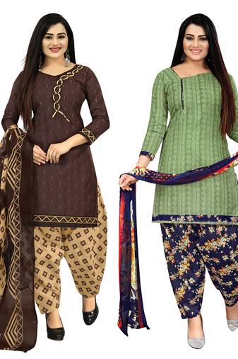 multicolor cotton printed unstitched salwar suit material (combo of 2)