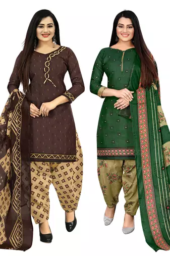 multicolor cotton printed unstitched salwar suit material (combo of 2)