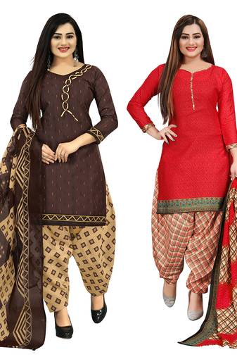 multicolor cotton printed unstitched salwar suit material (combo of 2)