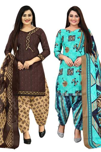 multicolor cotton printed unstitched salwar suit material (combo of 2)