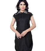 Black Printed Cotton Cape Sleeve Kurti