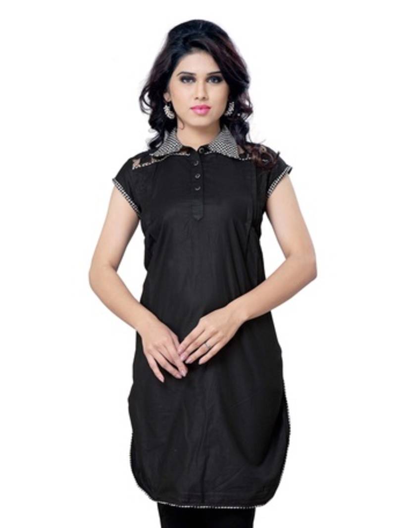 Black Printed Cotton Cape Sleeve Kurti
