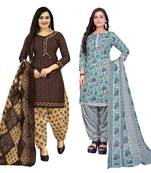 multicolor cotton blend printed unstitched salwar suit material (combo of 2)