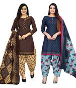 multicolor cotton blend printed unstitched salwar suit material (combo of 2)