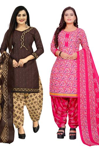 multicolor cotton blend printed unstitched salwar suit material (combo of 2)