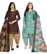 multicolor cotton blend printed unstitched salwar suit material (combo of 2)