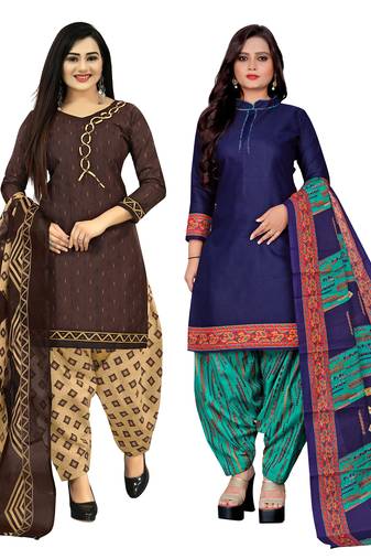 multicolor cotton blend printed unstitched salwar suit material (combo of 2)