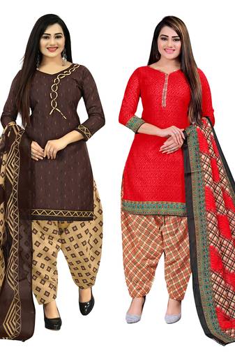 multicolor cotton blend printed unstitched salwar suit material (combo of 2)