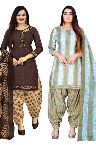 multicolor cotton blend printed unstitched salwar suit material (combo of 2)