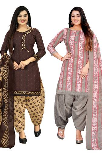 multicolor cotton blend printed unstitched salwar suit material (combo of 2)