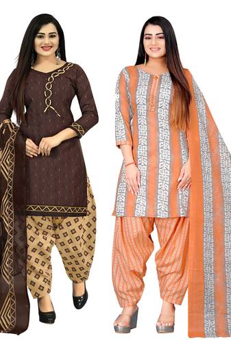 multicolor cotton blend printed unstitched salwar suit material (combo of 2)