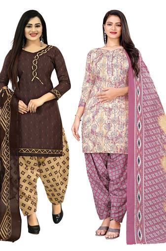 multicolor cotton blend printed unstitched salwar suit material (combo of 2)