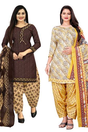 multicolor cotton blend printed unstitched salwar suit material (combo of 2)