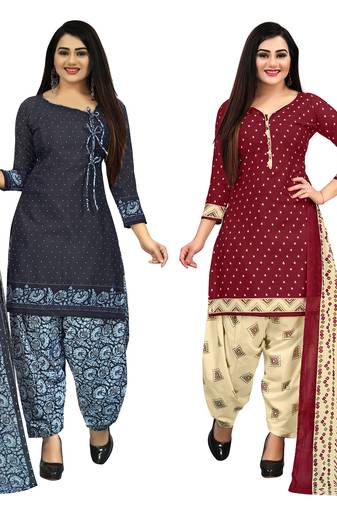Rajnandini multicolor cotton blend printed unstitched salwar suit material (combo of 2)