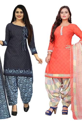 Rajnandini multicolor cotton blend printed unstitched salwar suit material (combo of 2)