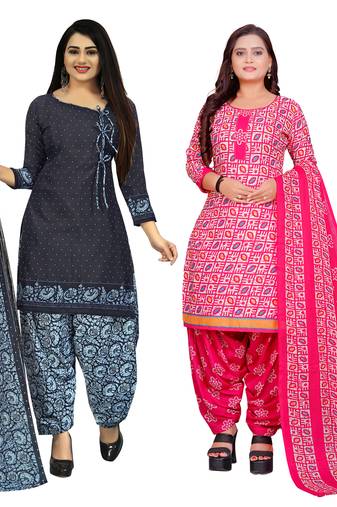 Rajnandini multicolor cotton blend printed unstitched salwar suit material (combo of 2)