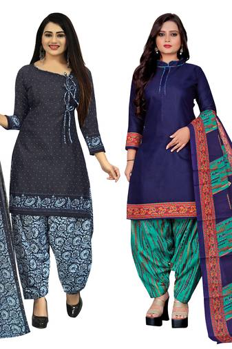 Rajnandini multicolor cotton blend printed unstitched salwar suit material (combo of 2)