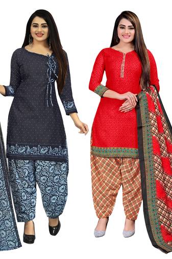 Rajnandini multicolor cotton blend printed unstitched salwar suit material (combo of 2)