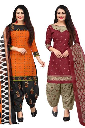 women multicolor cotton printed ready to wear patiala salwar suit combo pack of 2