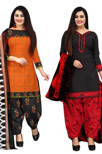 Rajnandini multicolor cotton blend printed unstitched salwar suit material (combo of 2)