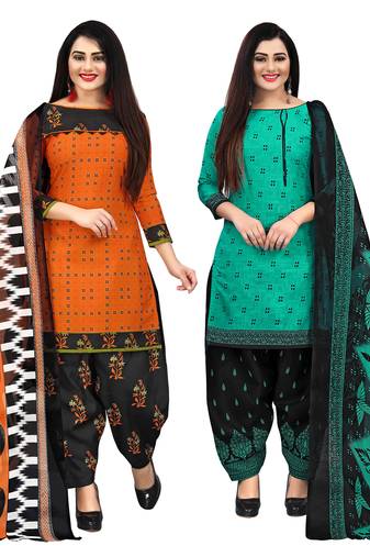 multicolor cotton blend printed unstitched salwar suit material (combo of 2)