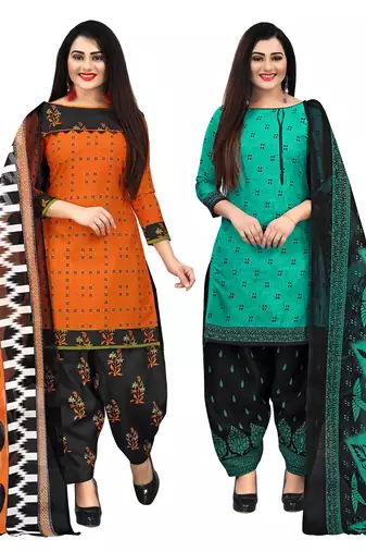 multicolor cotton blend printed unstitched salwar suit material (combo of 2)