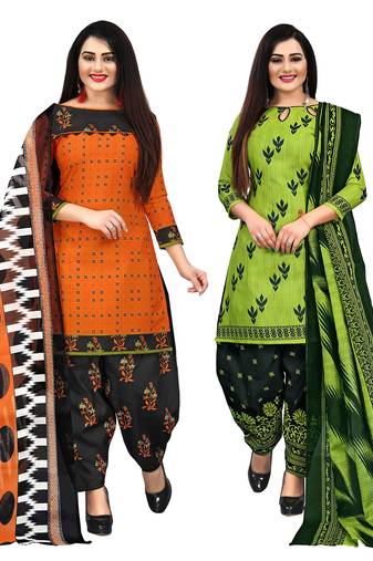 multicolor cotton blend printed unstitched salwar suit material (combo of 2)
