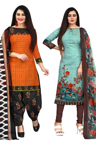 multicolor cotton blend printed unstitched salwar suit material (combo of 2)