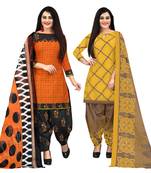 orange and yellow cotton printed unstitched salwar suit material (combo of 2)