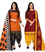 orange and maroon cotton printed unstitched salwar suit material (combo of 2)