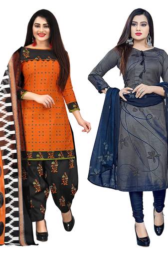 multicolor cotton blend printed unstitched salwar suit material (combo of 2)