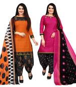 orange and magenta cotton printed unstitched salwar suit material (combo of 2)
