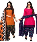 orange and dark pink cotton printed unstitched salwar suit material (combo of 2)