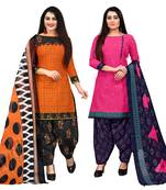 orange and magenta cotton printed unstitched salwar suit material (combo of 2)
