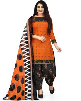 orange and magenta cotton printed unstitched salwar suit material (combo of 2) 2