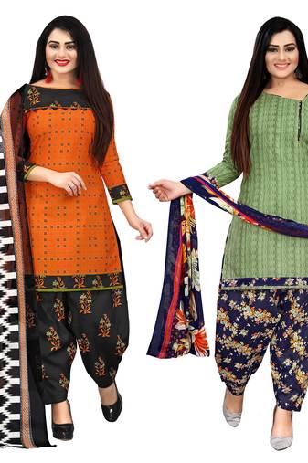 multicolor cotton blend printed unstitched salwar suit material (combo of 2)