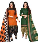 orange and green cotton printed unstitched salwar suit material (combo of 2)