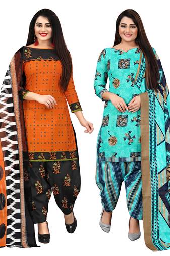 multicolor cotton blend printed unstitched salwar suit material (combo of 2)
