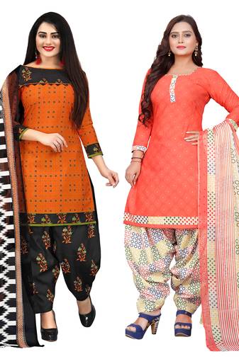 multicolor cotton blend printed unstitched salwar suit material (combo of 2)