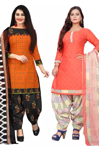 multicolor cotton blend printed unstitched salwar suit material (combo of 2)