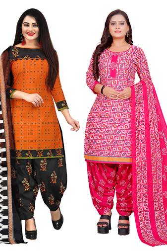 multicolor cotton blend printed unstitched salwar suit material (combo of 2)