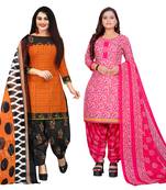 multicolor cotton blend printed unstitched salwar suit material (combo of 2)
