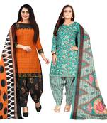 multicolor cotton blend printed unstitched salwar suit material (combo of 2)