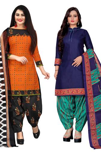 multicolor cotton blend printed unstitched salwar suit material (combo of 2)