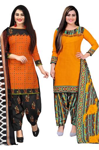 multicolor cotton blend printed unstitched salwar suit material (combo of 2)