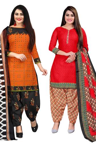 multicolor cotton blend printed unstitched salwar suit material (combo of 2)