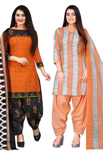 multicolor cotton blend printed unstitched salwar suit material (combo of 2)