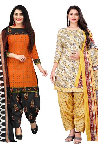 multicolor cotton blend printed unstitched salwar suit material (combo of 2)