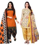 multicolor cotton blend printed unstitched salwar suit material (combo of 2)